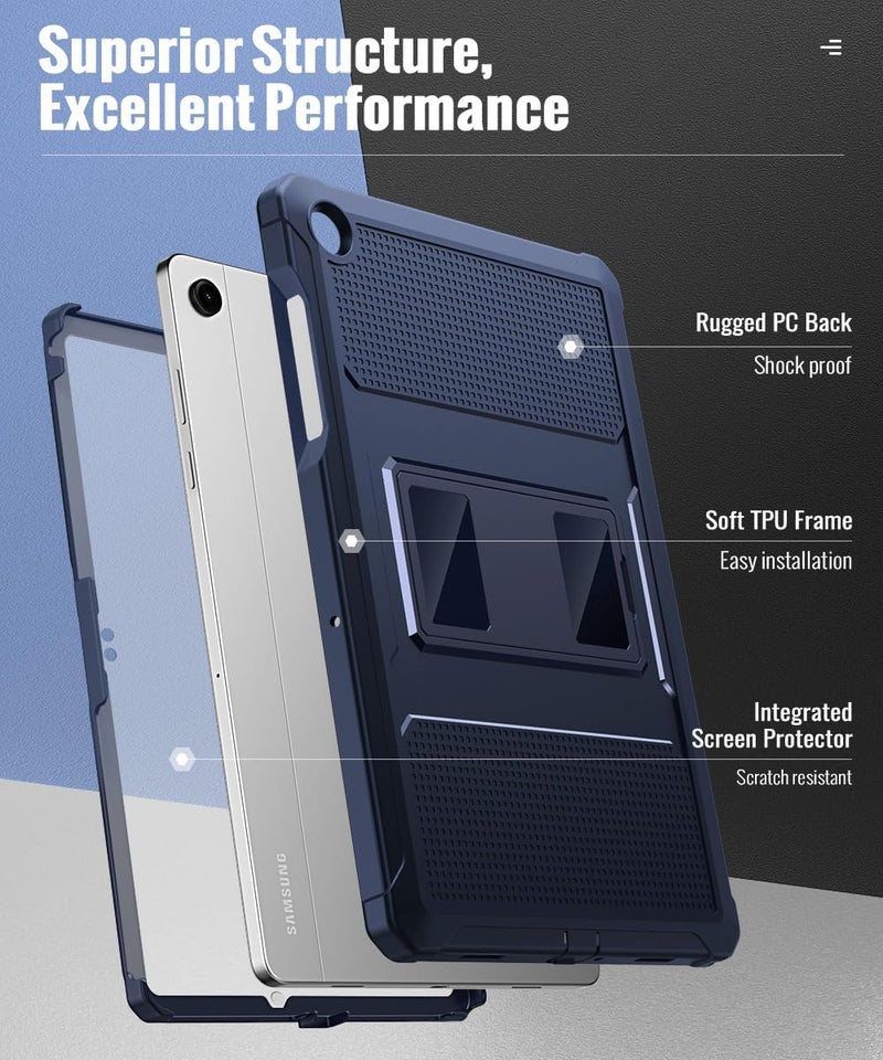 MoKo Case Fit Galaxy Tab A11+ Plus/A9+ 11-Inch 2025/2023, Shockproof Full Body Rugged Stand Back Cover with Built-in Screen Protector for Galaxy Tab A11+/A9 Plus Tablet, Dark Blue - Image 3